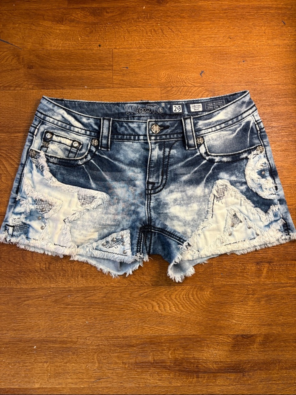Miss Me Bedazzled Distressed Star Player Jean Shorts